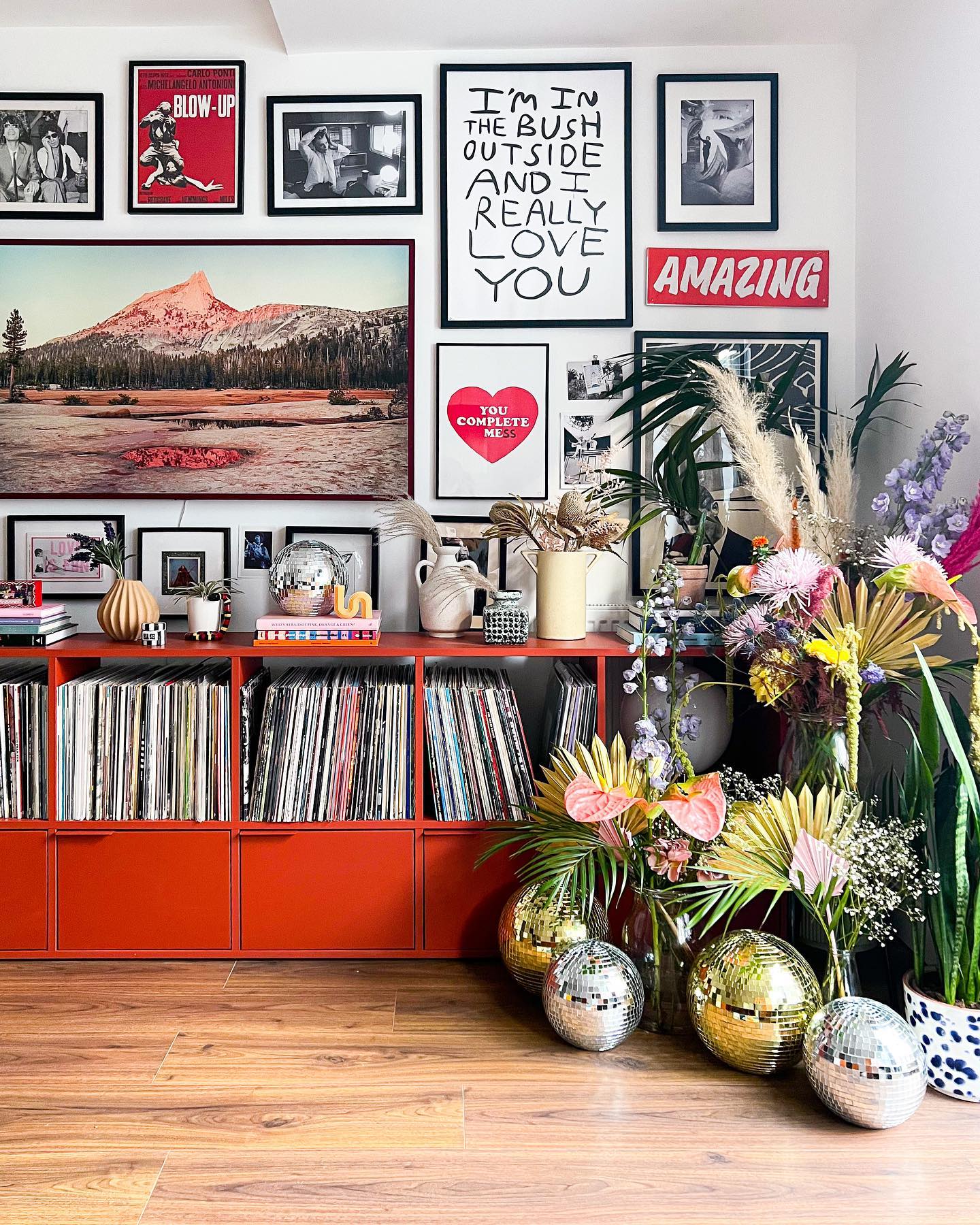 18. Gather Disco Balls Beside a Record Cabinet