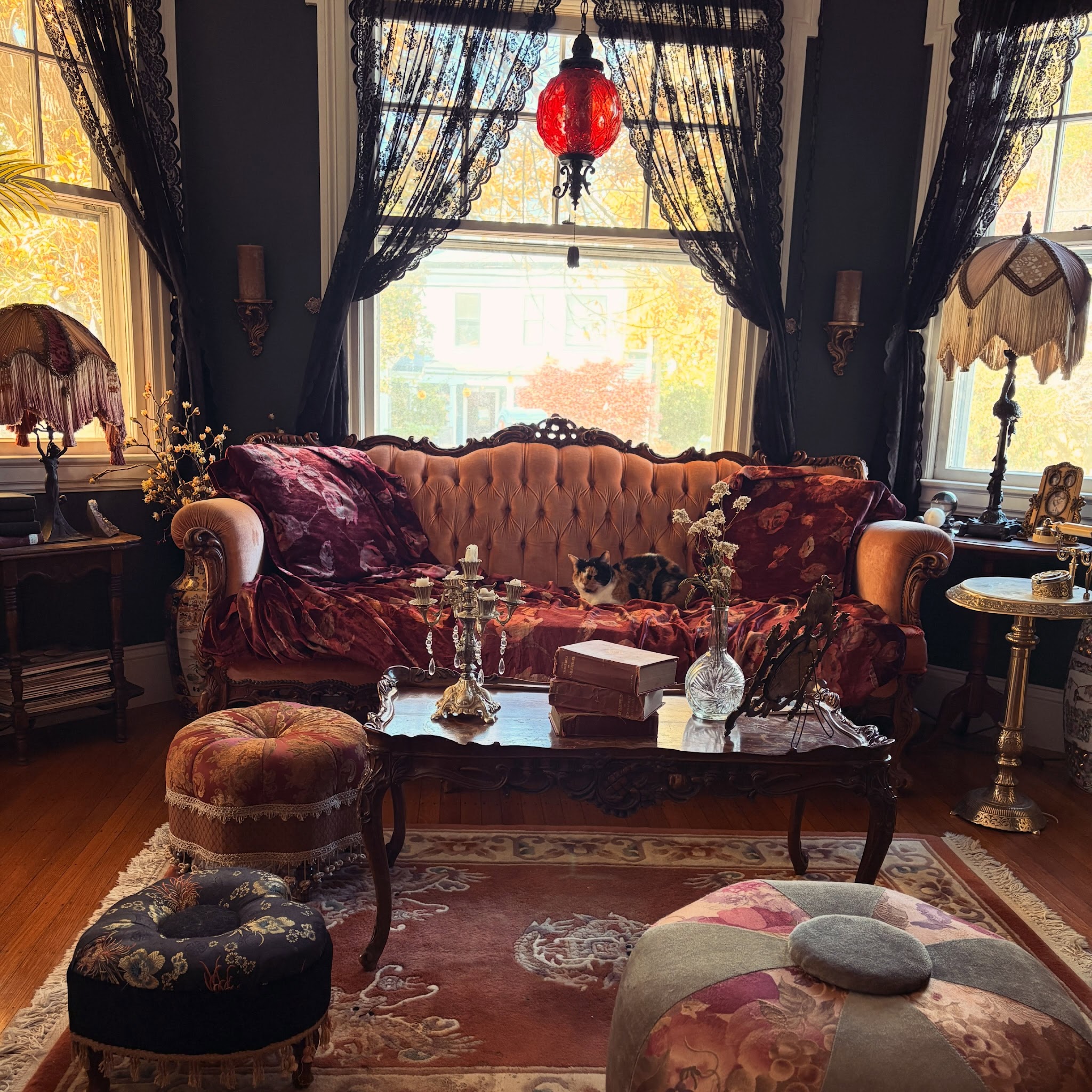 5. Soften a Gothic Parlor With Lace and Fringe
