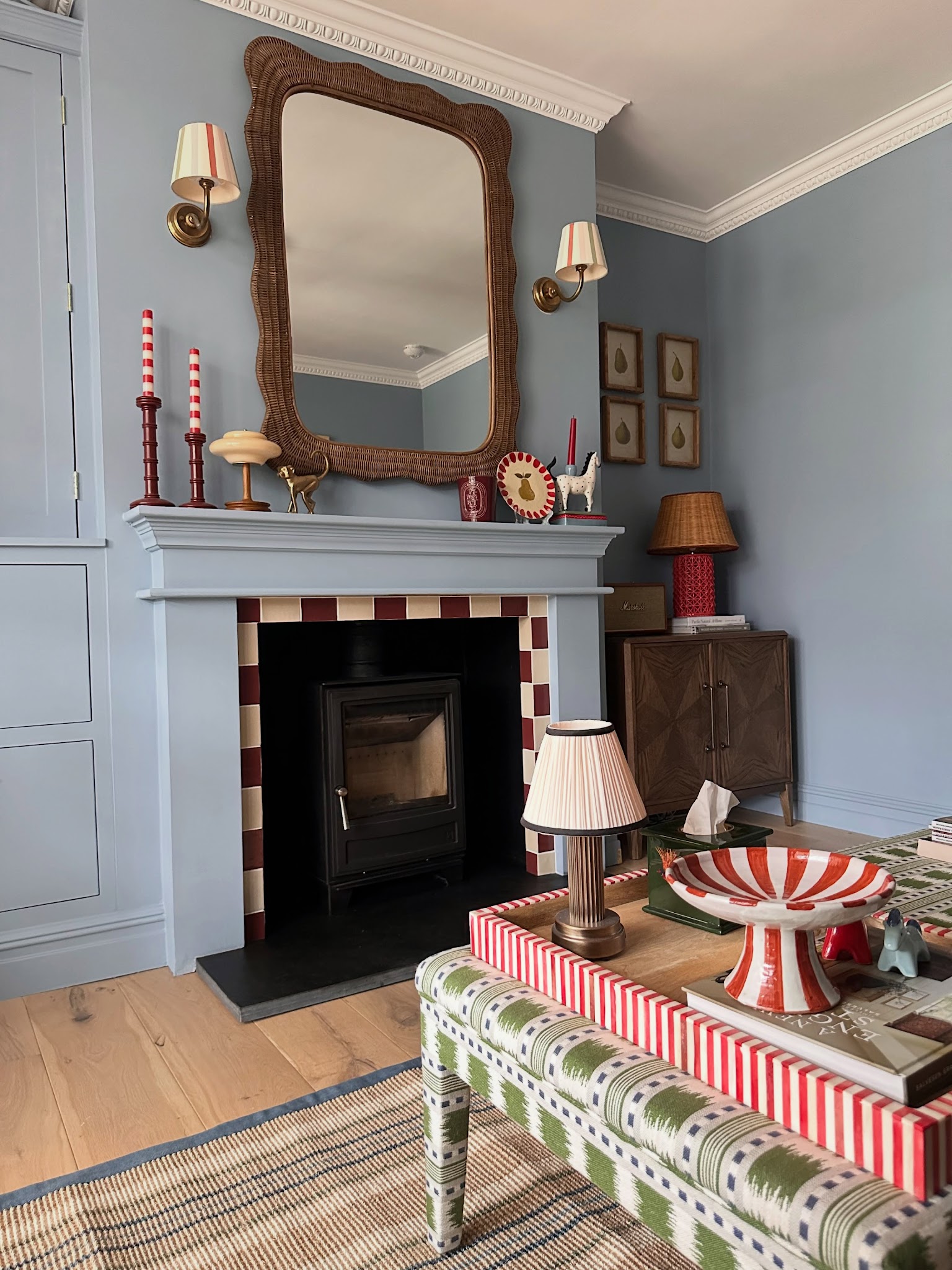 18. Add a Checkered Border to a Blue Fireplace