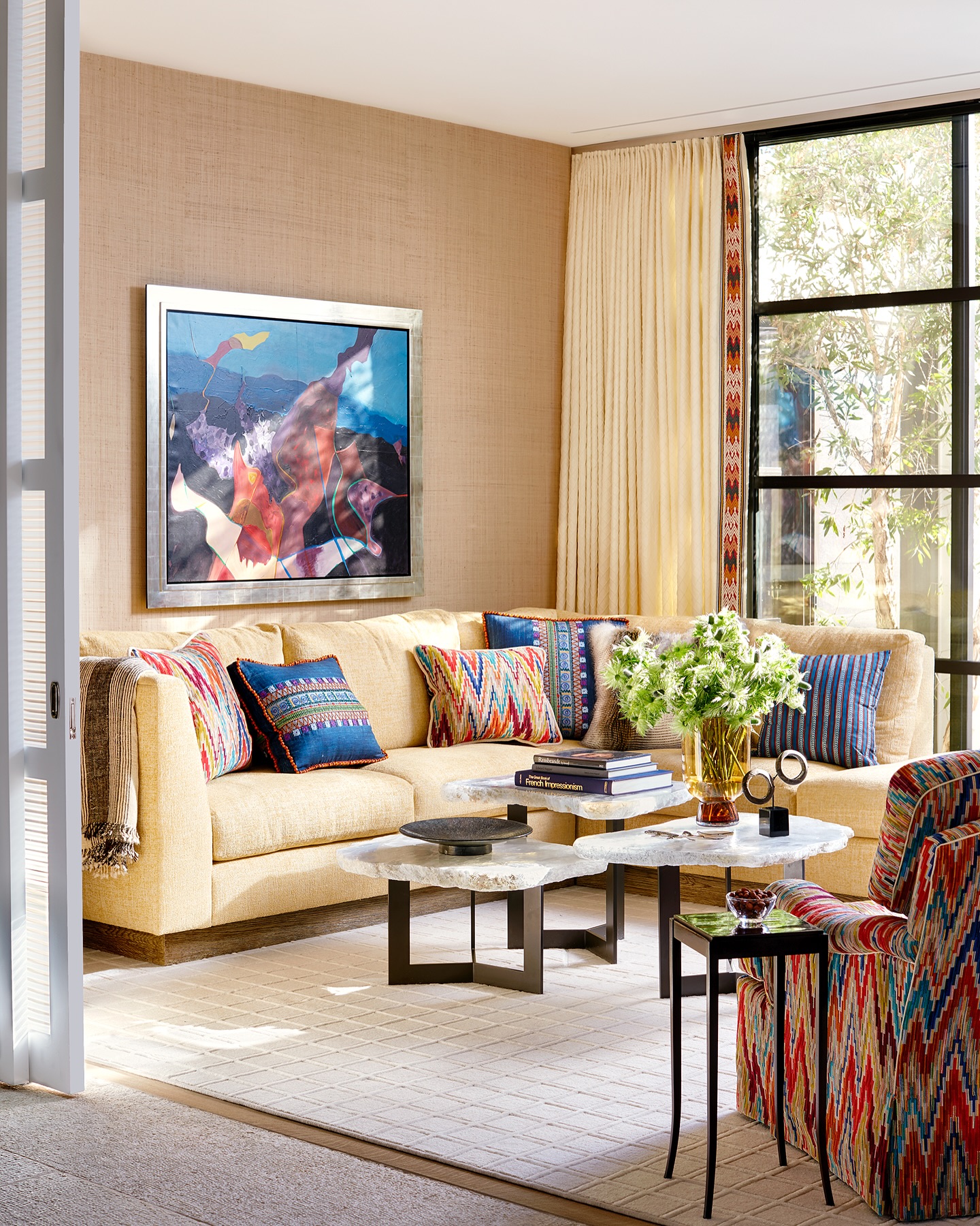 4. Connect Yellow Upholstery With Colorful Trim
