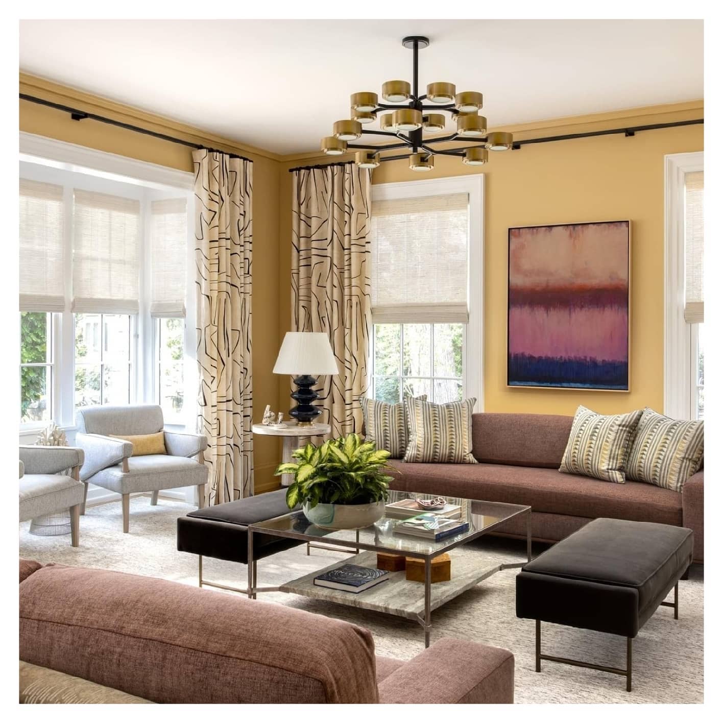 9. Set Soft Yellow Against Cocoa Seating