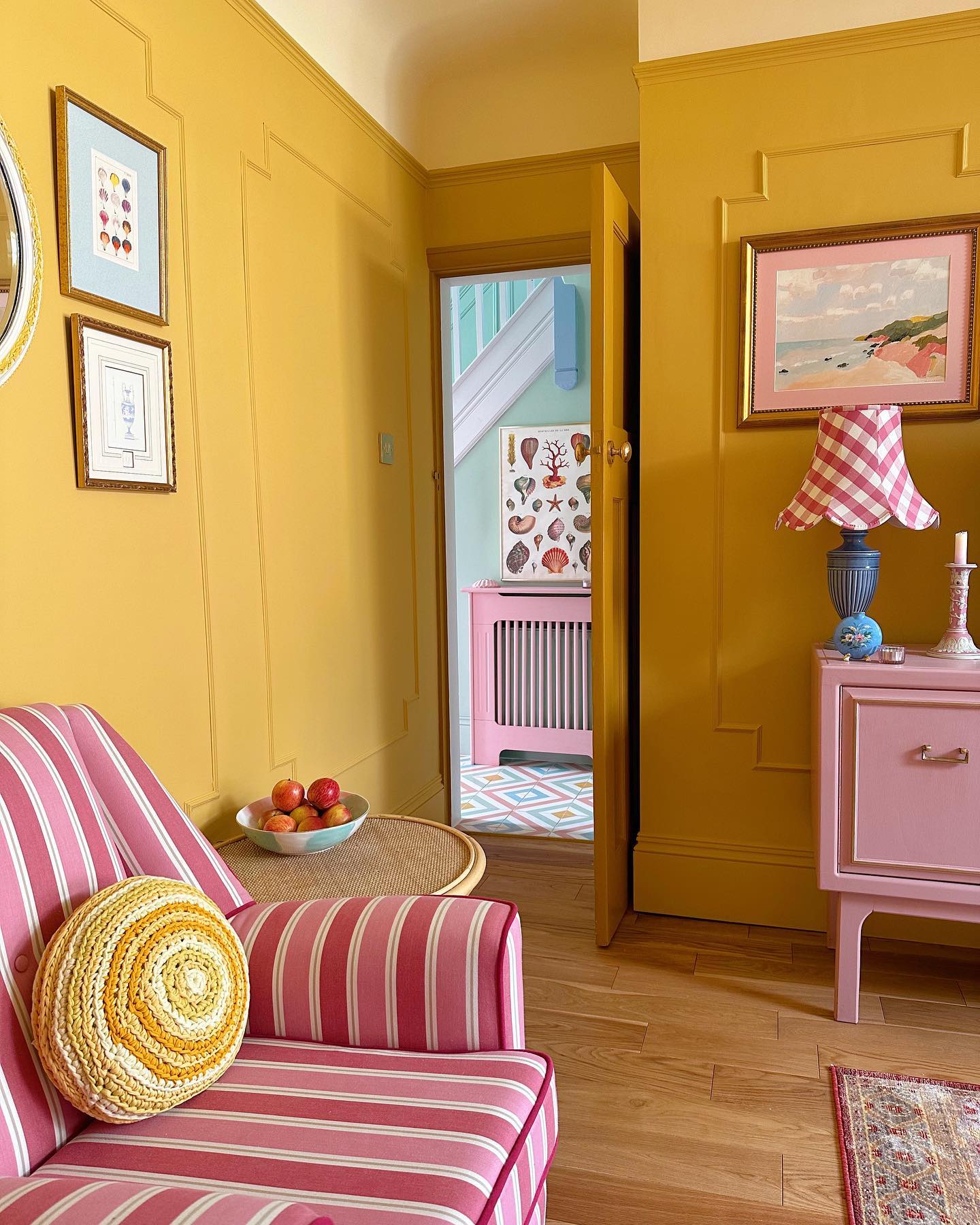 18. Ochre Paneling with Pink Stripes